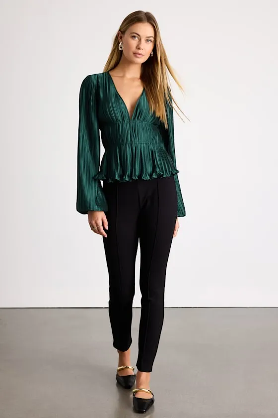 Kipton Emerald Plisse Hook-and-Eye Long Sleeve Top sold by Lulus product image thumbnail 4