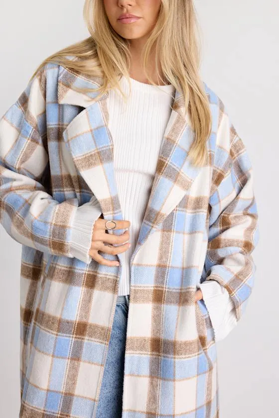 Jill Light Blue Plaid Long Coat sold by Lulus product image thumbnail 2