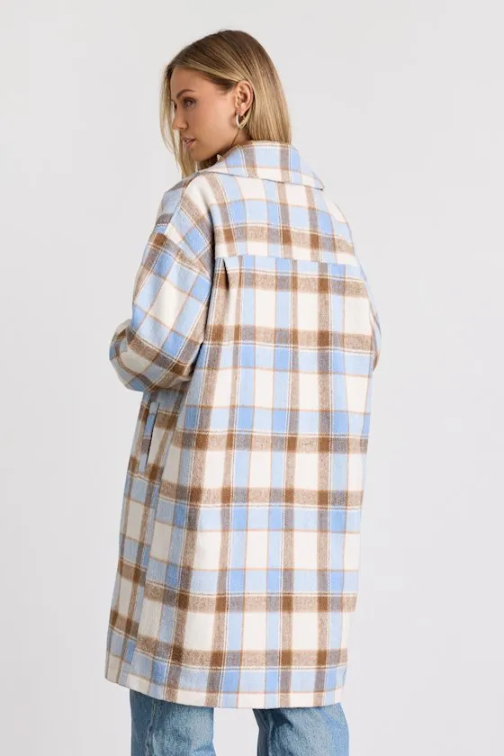 Jill Light Blue Plaid Long Coat sold by Lulus product image thumbnail 4