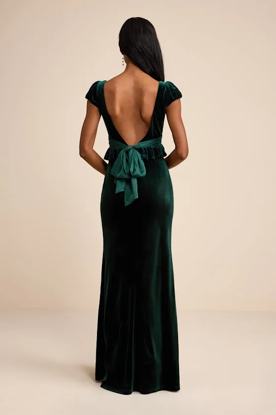 Romari Emerald Velvet Ruffled Puff Sleeve Bow Maxi Dress sold by Lulus product image thumbnail 3