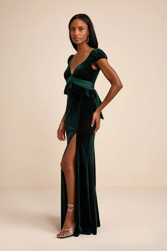 Romari Emerald Velvet Ruffled Puff Sleeve Bow Maxi Dress sold by Lulus product image thumbnail 4