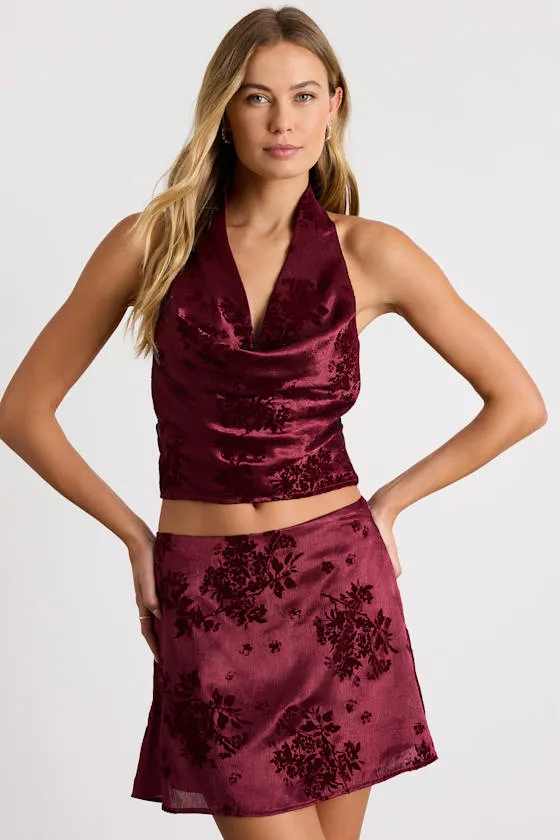 Corvina Burgundy Satin Jacquard Mini Skirt sold by Lulus product image thumbnail 2