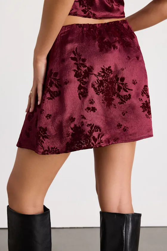 Corvina Burgundy Satin Jacquard Mini Skirt sold by Lulus product image thumbnail 3