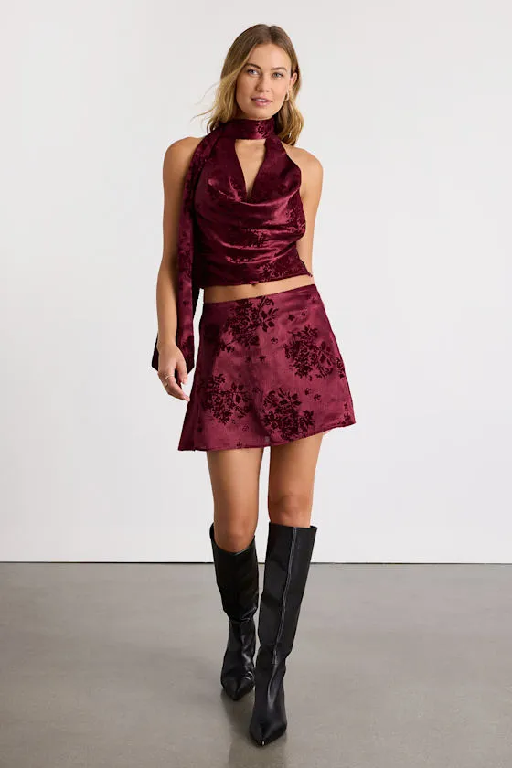 Corvina Burgundy Satin Jacquard Mini Skirt sold by Lulus product image thumbnail 4