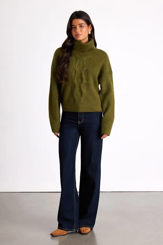 Kenina Olive Green Cable Knit Turtleneck Sweater sold by Lulus product image thumbnail 4