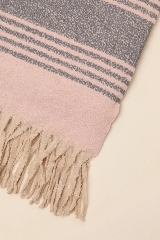 Hazey Light Pink and Grey Marled Striped Fringe Scarf sold by Lulus product image thumbnail 2