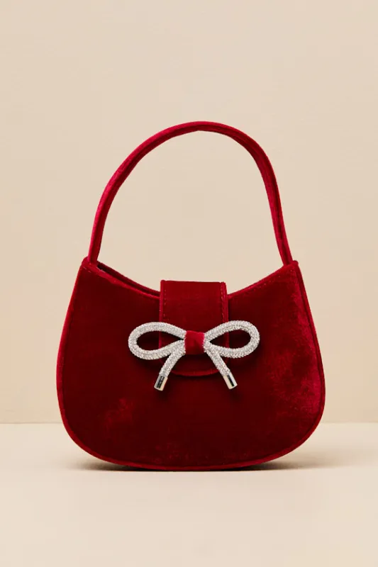 Bowden Dark Red Velvet Mini Handbag sold by Lulus