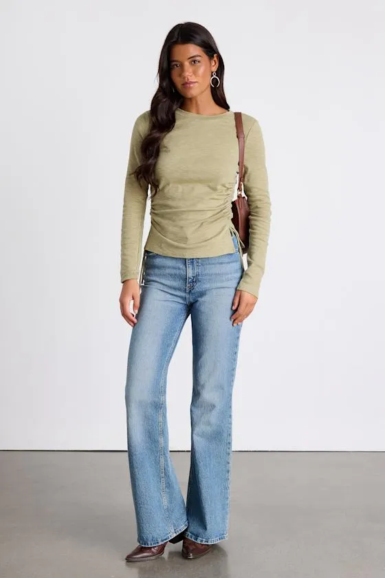 Ambrose Light Green Burnout Ruched Long Sleeve Top sold by Lulus product image thumbnail 3