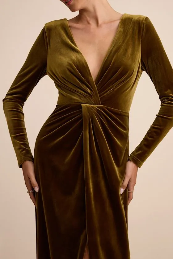 Angelina Olive Velvet Twist-Front Maxi Dress sold by Lulus product image thumbnail 2