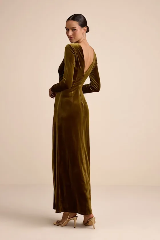 Angelina Olive Velvet Twist-Front Maxi Dress sold by Lulus product image thumbnail 3