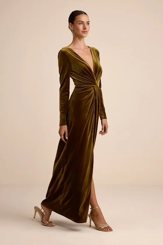 Angelina Olive Velvet Twist-Front Maxi Dress sold by Lulus product image thumbnail 4