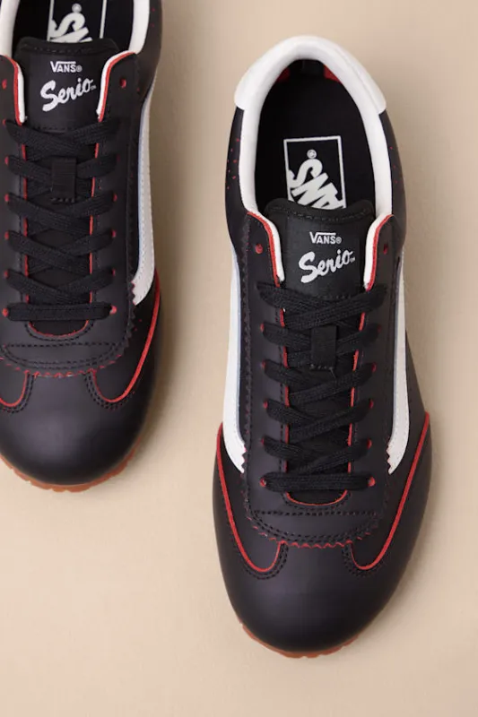 Super Lowpro Black and Red Leather Sneakers sold by Lulus
