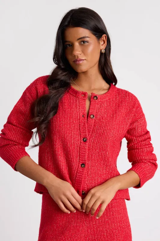 Carvalho Red Button-Front Cardigan Sweater made by Lulus