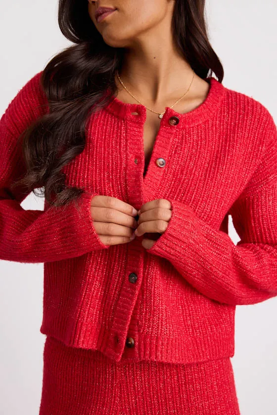 Carvalho Red Button-Front Cardigan Sweater sold by Lulus product image thumbnail 2