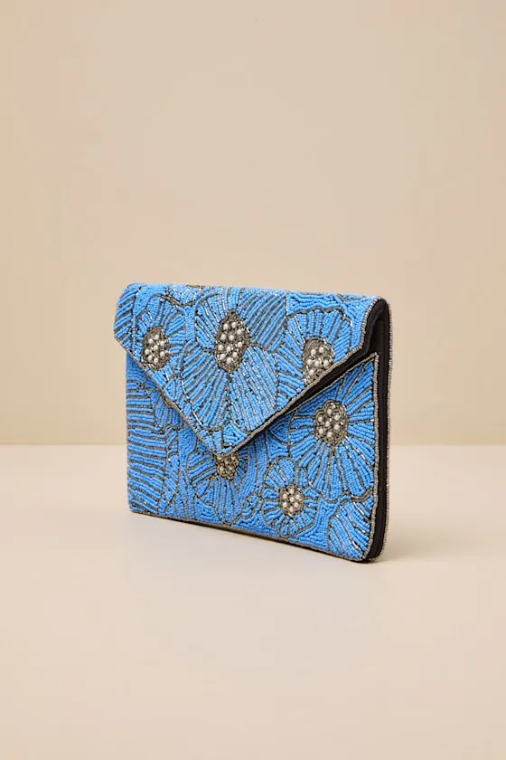 Alden Bright Blue Floral Beaded Clutch sold by Lulus product image thumbnail 2
