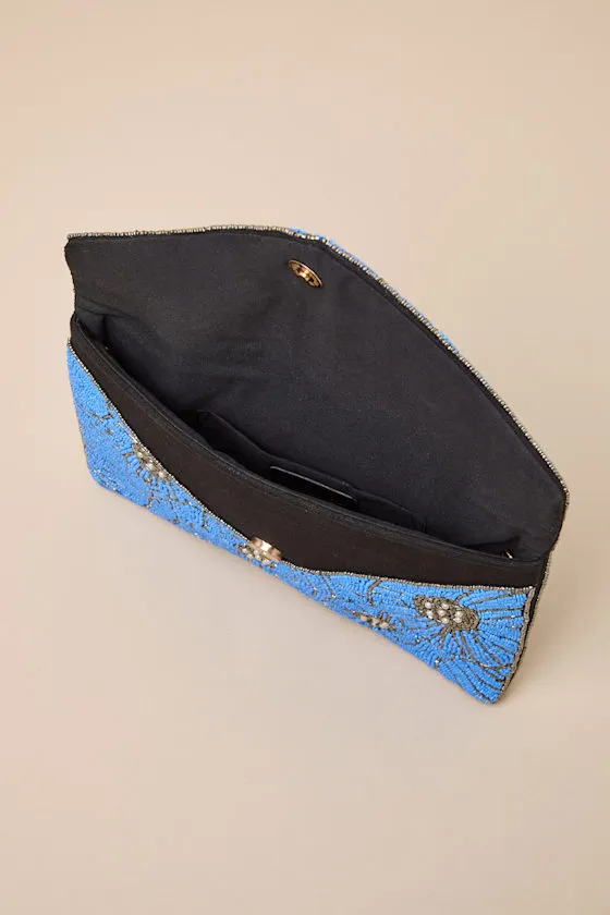Alden Bright Blue Floral Beaded Clutch sold by Lulus product image thumbnail 4