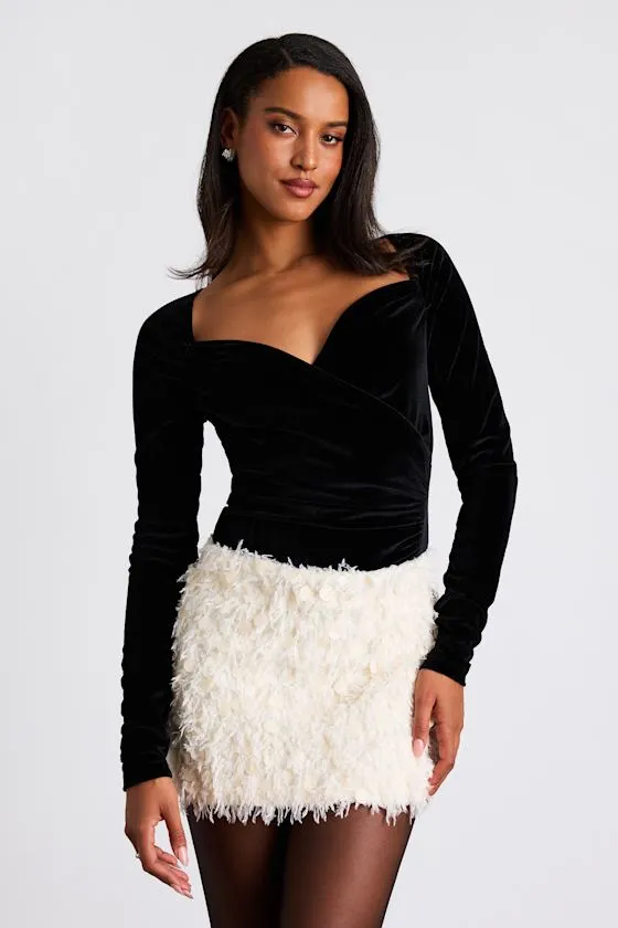Rowely Ivory Feather Sequin Low-Rise Mini Skirt sold by Lulus product image thumbnail 2