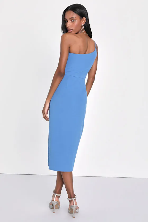 Elegant Allure Slate Blue One-Shoulder Sleeveless Midi Dress sold by Lulus product image thumbnail 4