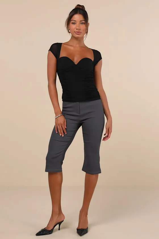Exceptional Flirtation Black Mesh Ruched Cutout Short Sleeve Top sold by Lulus product image thumbnail 3