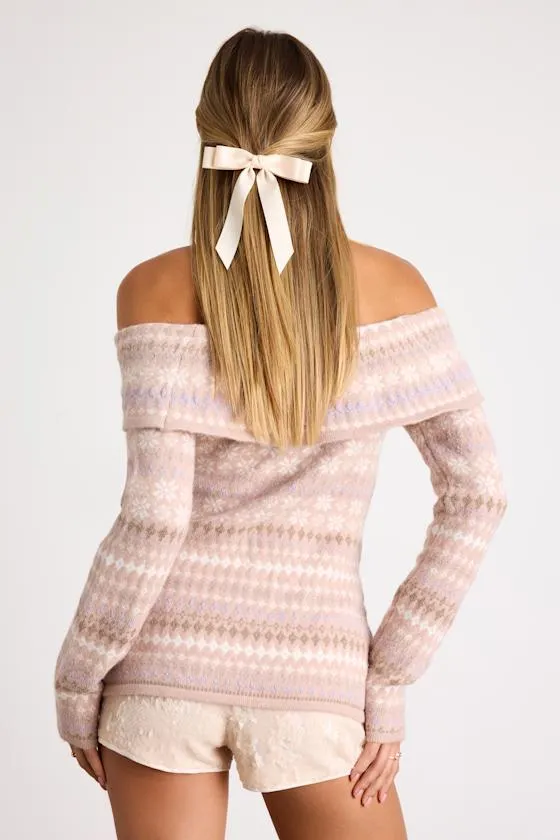 Edine Blush Fair Isle Off-the-Shoulder Sweater Top sold by Lulus product image thumbnail 2