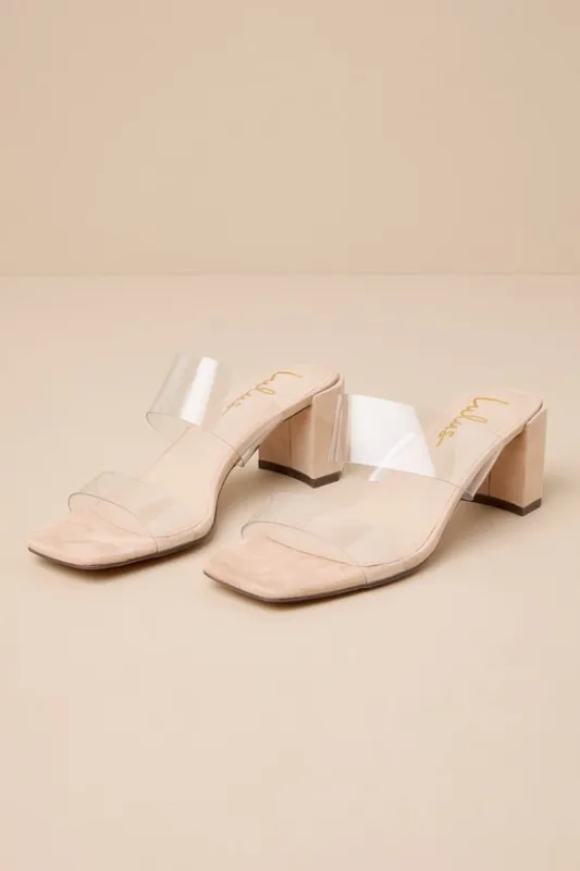 Jacie Light Nude and Clear Suede High Heel Sandals made by Lulus