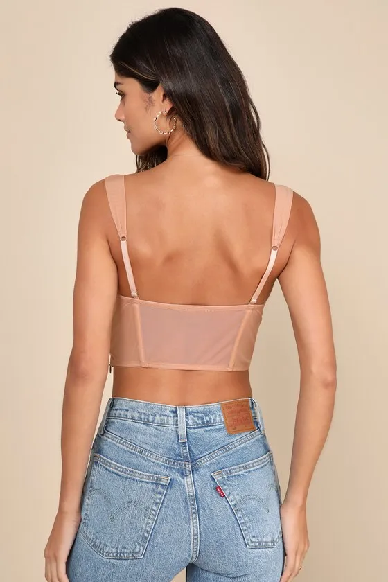 Sultry Beauty Beige Floral Embroidered Mesh Bustier Top sold by Lulus product image thumbnail 2