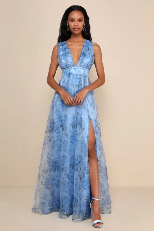 Garden of Passion Blue Floral Print Organza Maxi Dress sold by Lulus