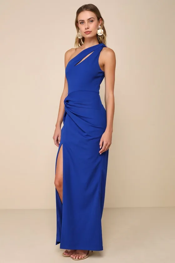 Phenomenal Allure Blue One-Shoulder Knotted Maxi Dress sold by Lulus product image thumbnail 4