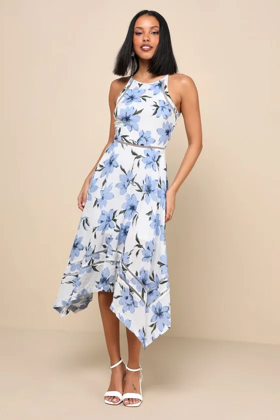 Zahara Blue and White Floral Print Midi Dress sold by Lulus product image thumbnail 2