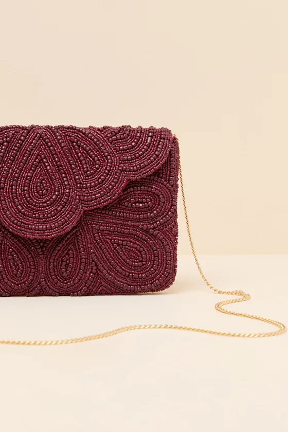Stunning Addition Burgundy Beaded Clutch sold by Lulus