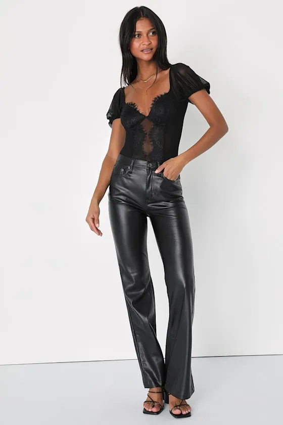 Stay Sultry Black Mesh Lace Puff Sleeve Bodysuit sold by Lulus product image thumbnail 2