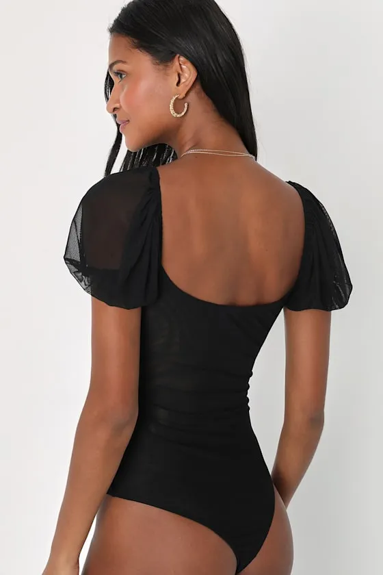 Stay Sultry Black Mesh Lace Puff Sleeve Bodysuit sold by Lulus product image thumbnail 4