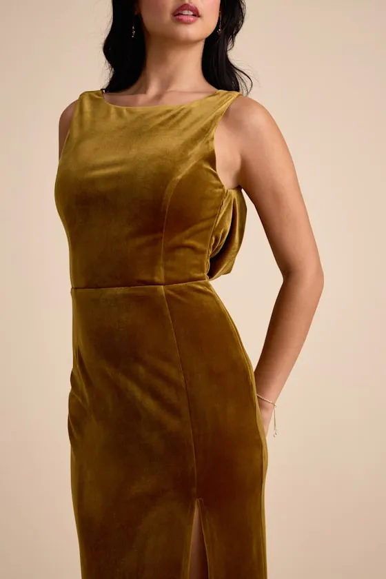 Zoraia Olive Velvet Cowl-Back Sleeveless Maxi Dress sold by Lulus product image thumbnail 3