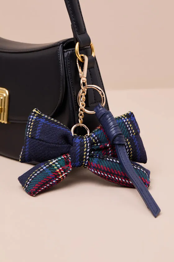 Plaid Navy Bow Key Ring Bag Charm sold by Lulus product image thumbnail 3