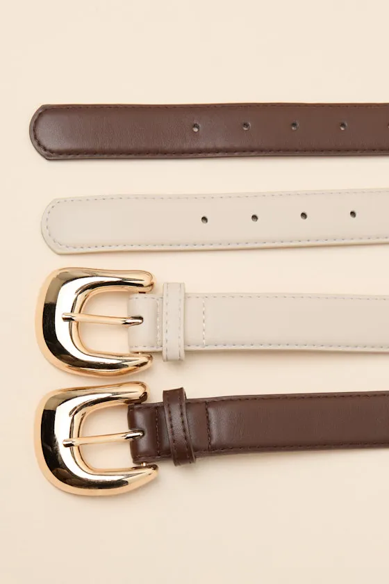 Wiley Brown and Ivory Two-Piece Belt Set sold by Lulus