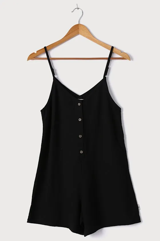 Classic Black Sleeveless Button-Front Romper sold by Lulus product image thumbnail 4