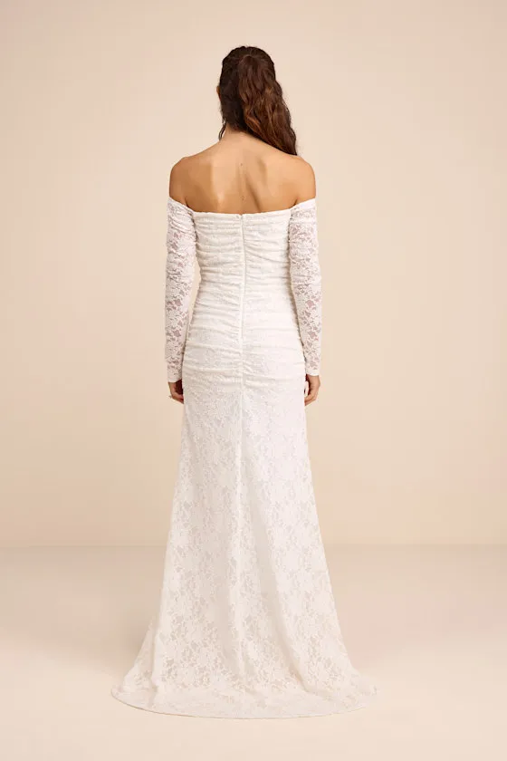 Jolena White Lace Off-the-Shoulder Ruched Maxi Dress sold by Lulus product image thumbnail 3