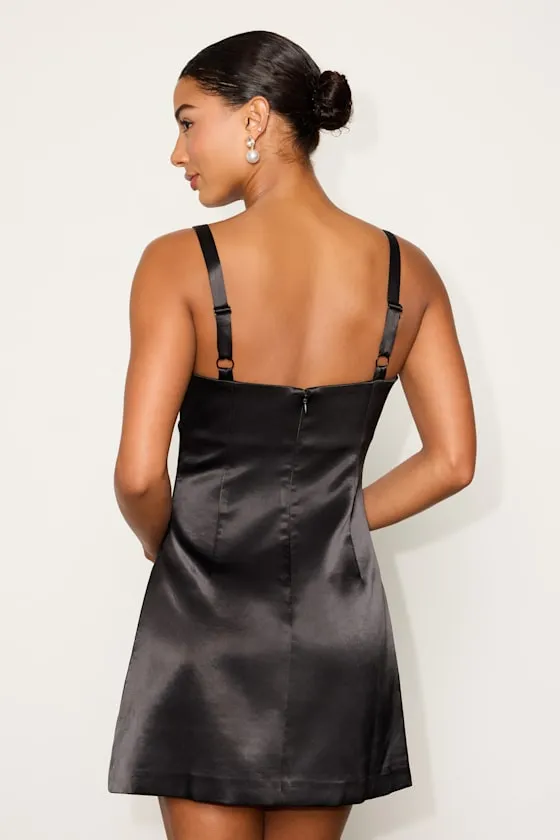 Yesemia Black Satin Bow Skater Mini Dress sold by Lulus product image thumbnail 3