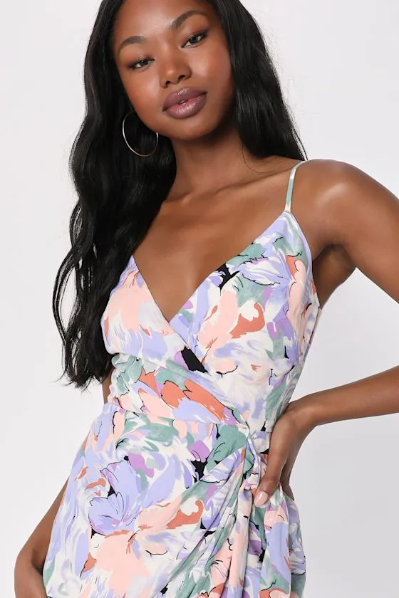 Blossoming Emotion Cream Floral Faux-Wrap Mini Dress sold by Lulus product image thumbnail 3