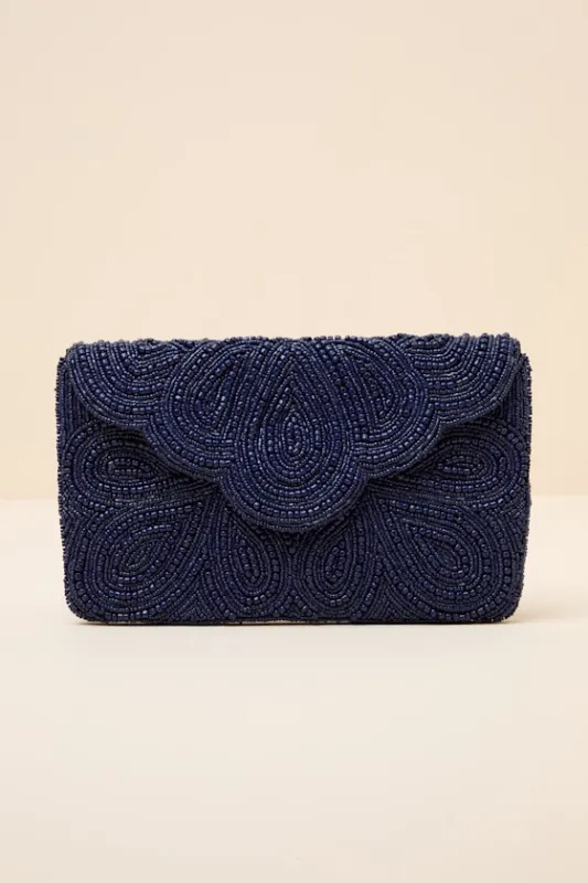 Stunning Addition Navy Beaded Clutch sold by Lulus
