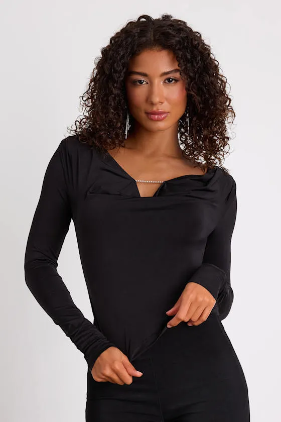 Zeffie Black Cowl Neck Rhinestone Long Sleeve Top sold by Lulus product image thumbnail 2