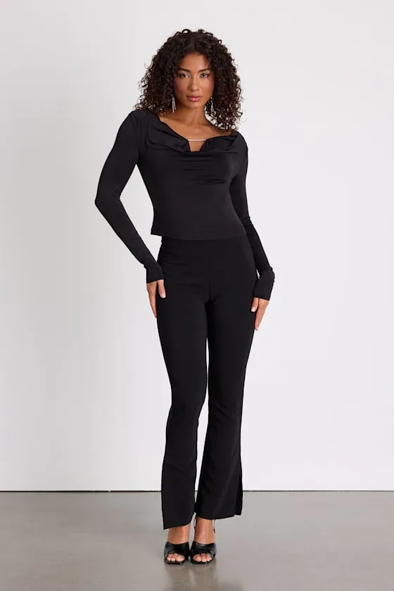 Zeffie Black Cowl Neck Rhinestone Long Sleeve Top sold by Lulus product image thumbnail 4