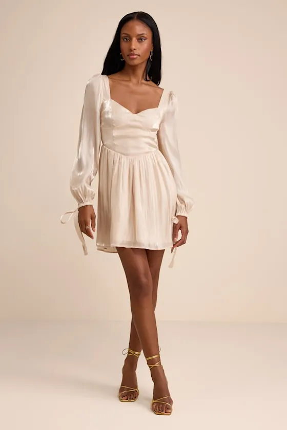 Lirenda Shiny Champagne Balloon Sleeve Tie-Back Mini Dress sold by Lulus product image thumbnail 3