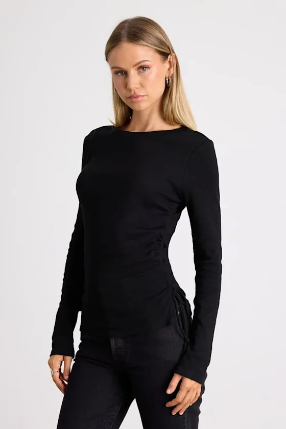 Ambrose Black Burnout Ruched Long Sleeve Top sold by Lulus