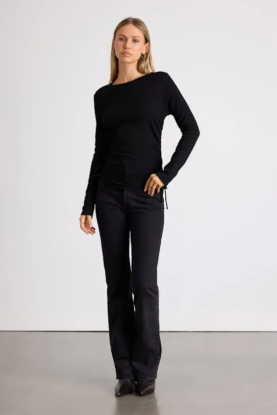Ambrose Black Burnout Ruched Long Sleeve Top sold by Lulus product image thumbnail 4