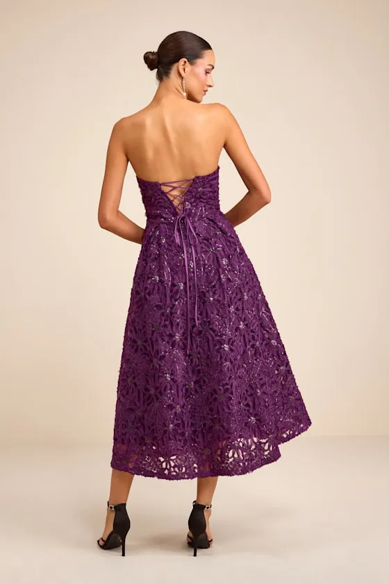 Ryla Purple Textured Sequin Strapless Midi Dress sold by Lulus product image thumbnail 3