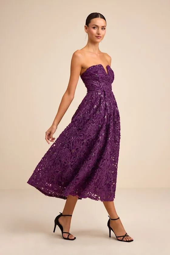 Ryla Purple Textured Sequin Strapless Midi Dress sold by Lulus product image thumbnail 4