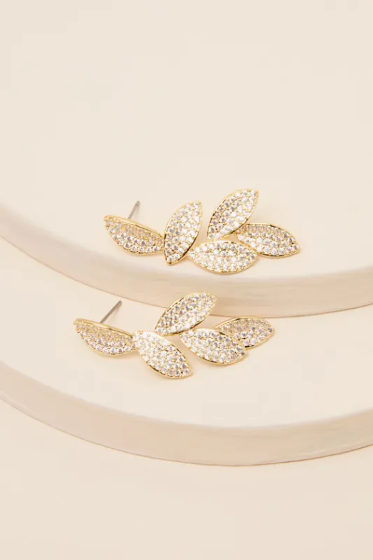 Windsor Gold Rhinestone Leaf Drop Earrings sold by Lulus