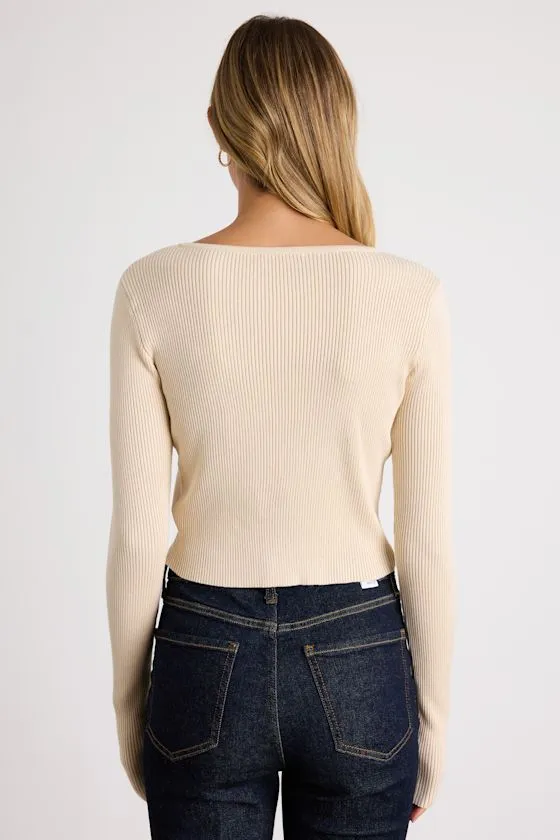 Paxlynn Beige Ribbed Asymmetrical Cardigan Top sold by Lulus product image thumbnail 3