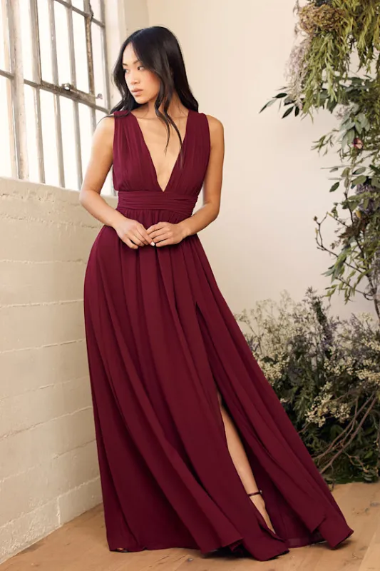 Heavenly Hues Burgundy Maxi Dress sold by Lulus